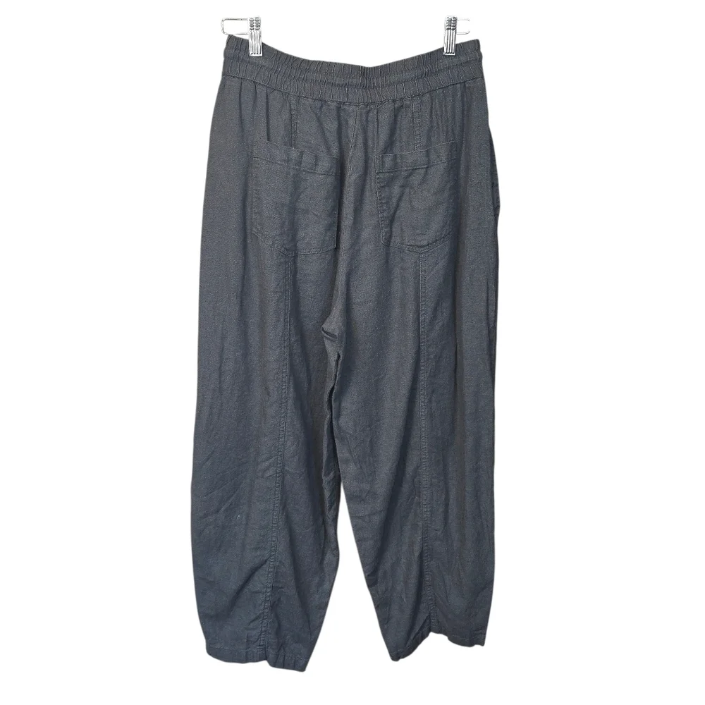 Zara Linen Blend Relaxed Tapered Leg Pull On Drawstring Pants Gray Size Small